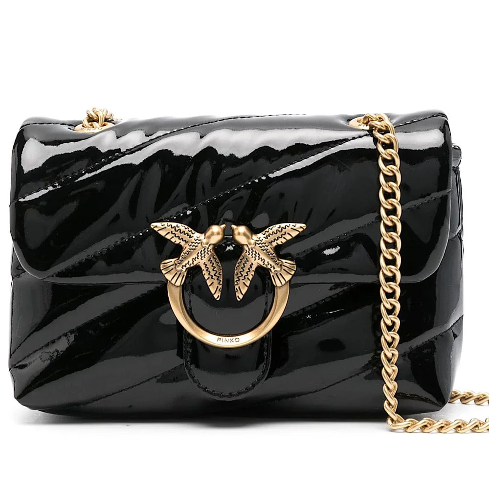 Pinko Baby Love Bag Puff – Black Patent Leather Crossbody Bag